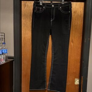 True Religion Black Bootcut Jeans with White Contrast Stitching